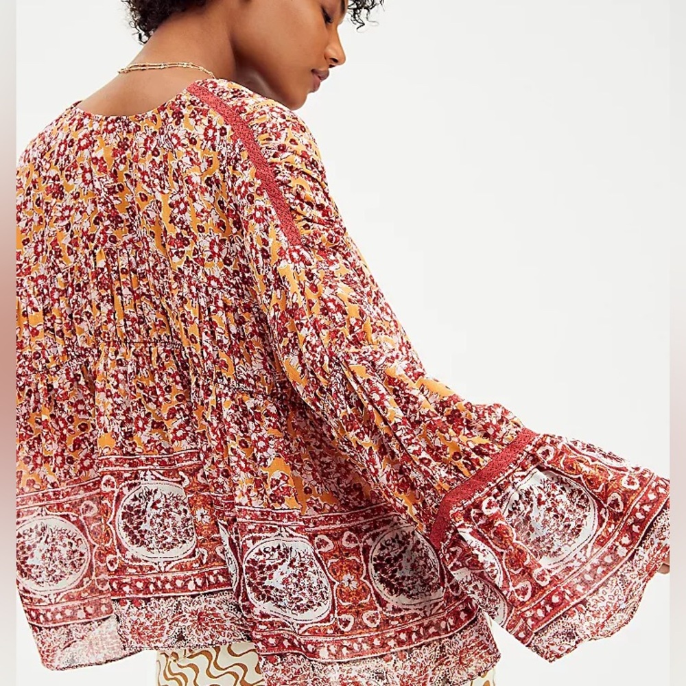Free People Lorriane Boho Tiered Cropped Oversized Kimono Sz Small - Picture 4 of 7